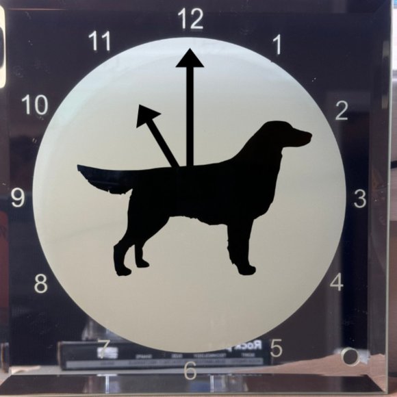 Glass Mirrored Sublimated Clock with a Flat Coat Retriever Silhouette (new) - Picture 1 of 5